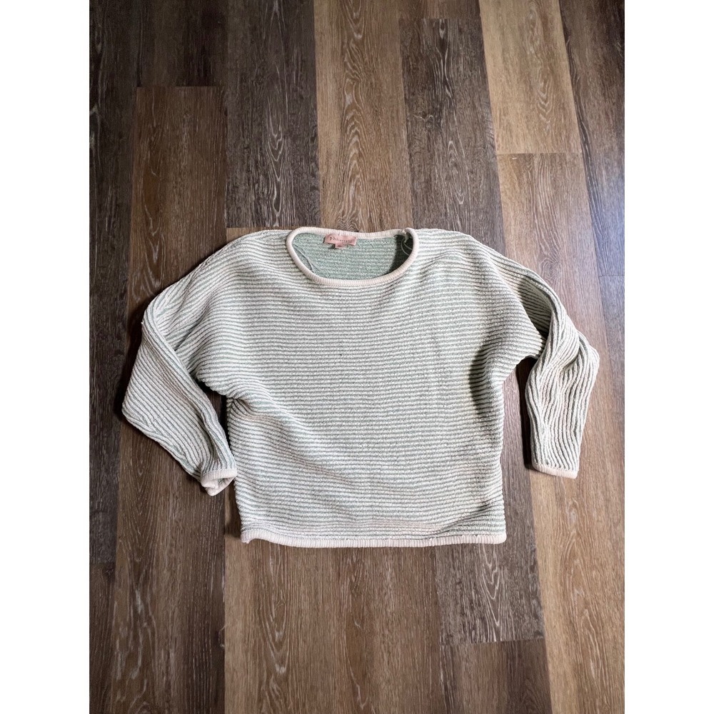 Philosophy Striped Sweater Women Small Green Excellent Knit Pullover Crewneck